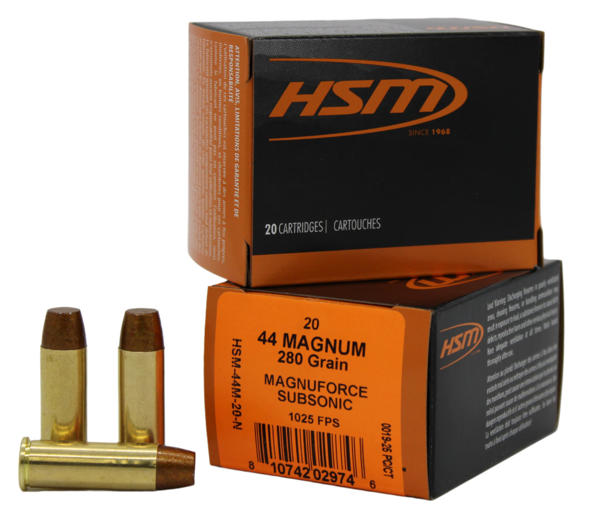 HSM SUBSONIC 44 REM MAG 280GR HARD CAST LEAD FN 20RD