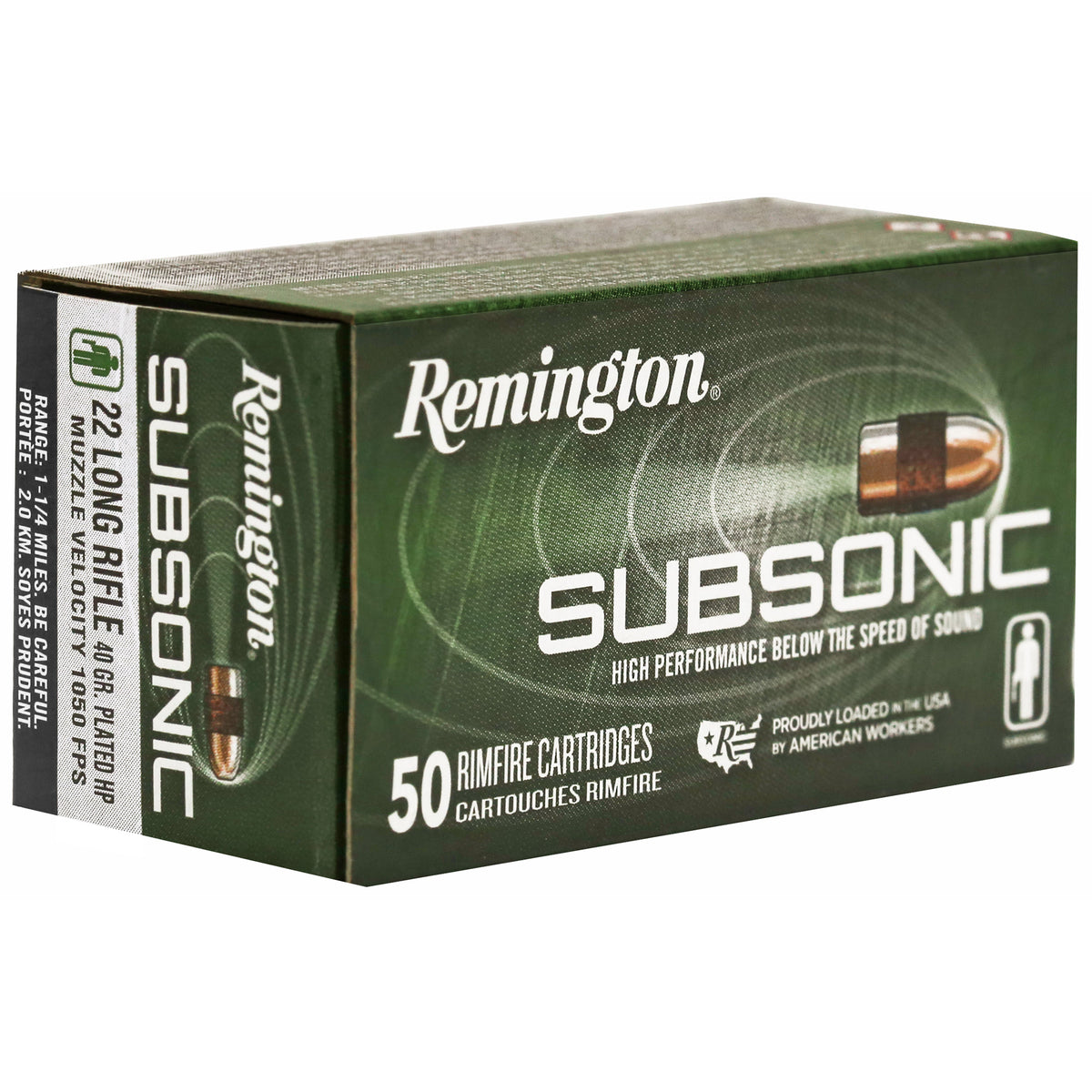 REMINGTON SUBSONIC 22LR 40GR PLATED LEAD-HP 50RD
