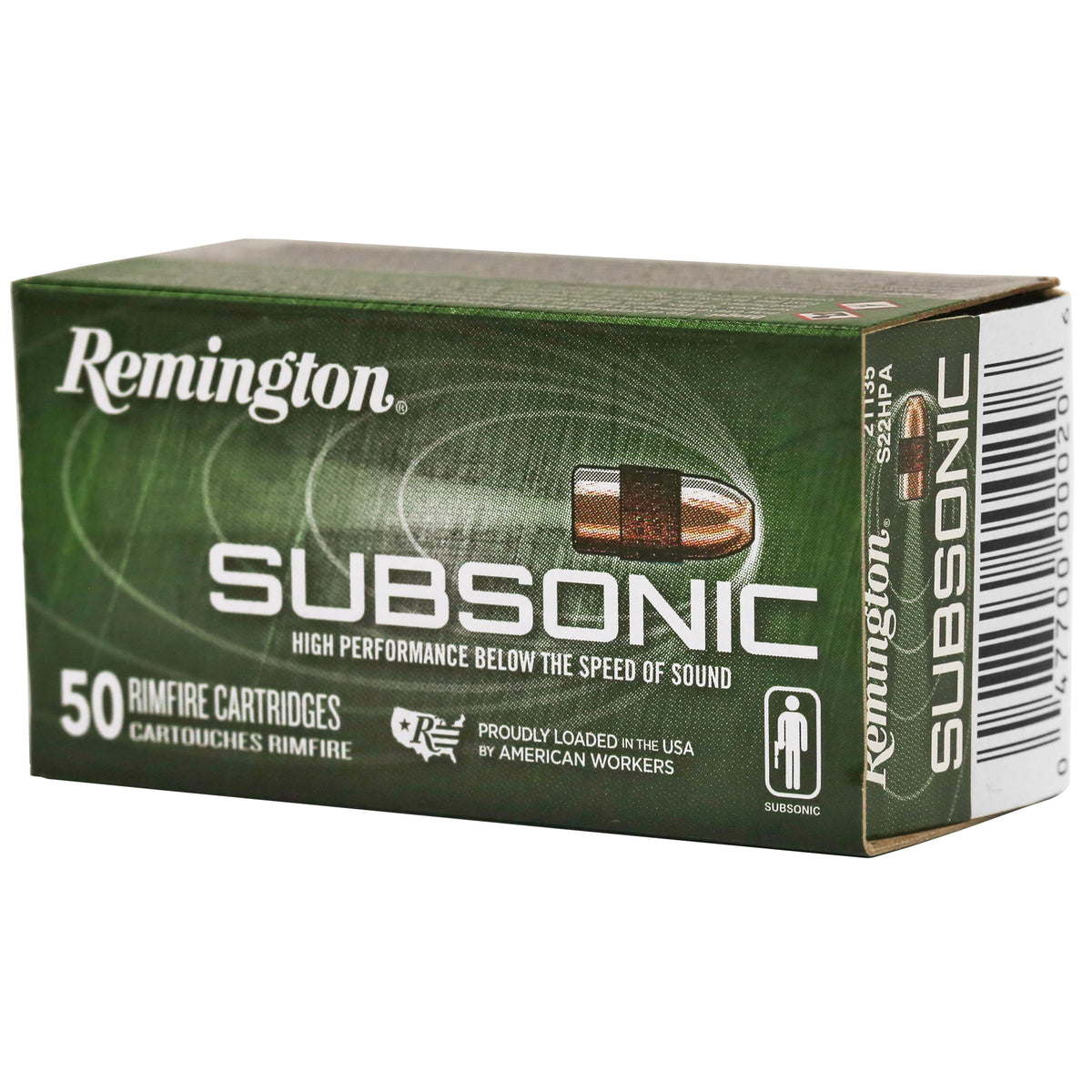 REMINGTON SUBSONIC 22LR 40GR PLATED LEAD-HP 50RD