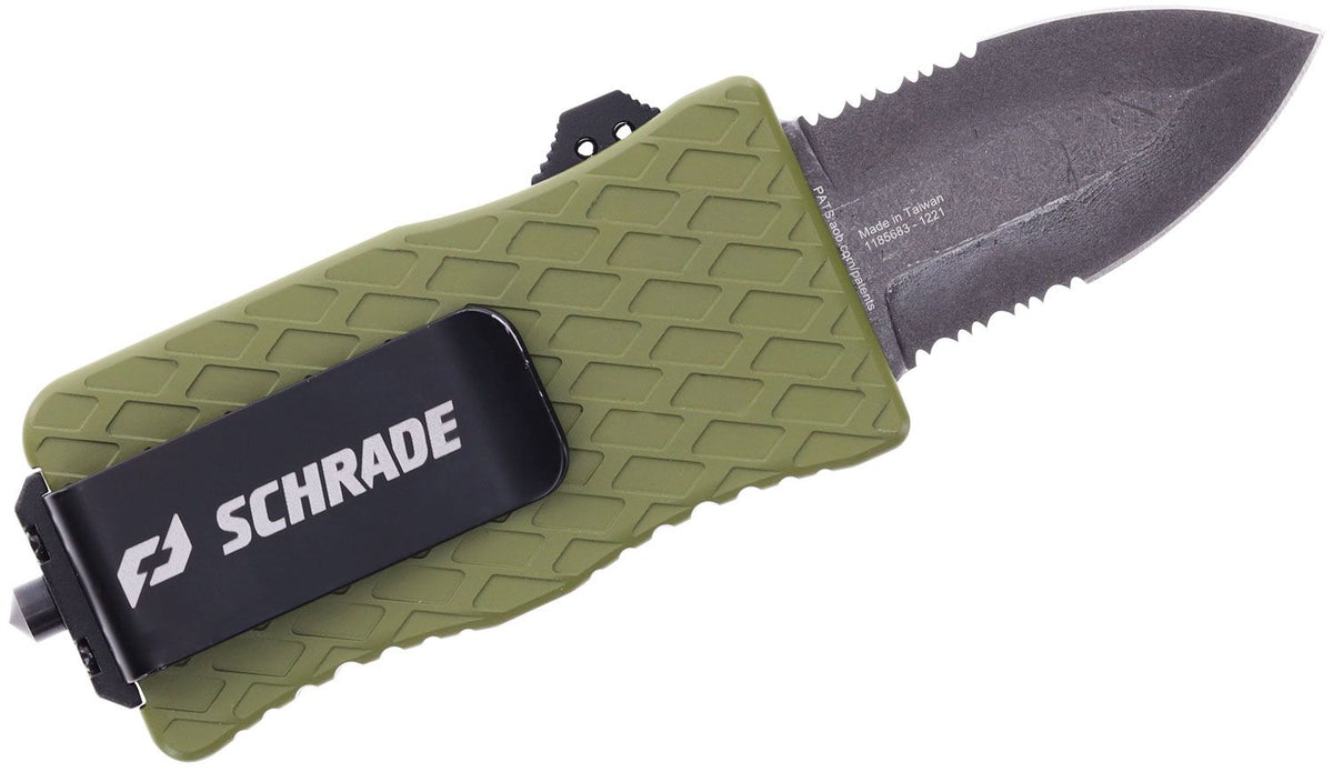 SCHRADE UPROAR MINI D/A OTF 1.9&quot; DAGGER POINT OD GREEN