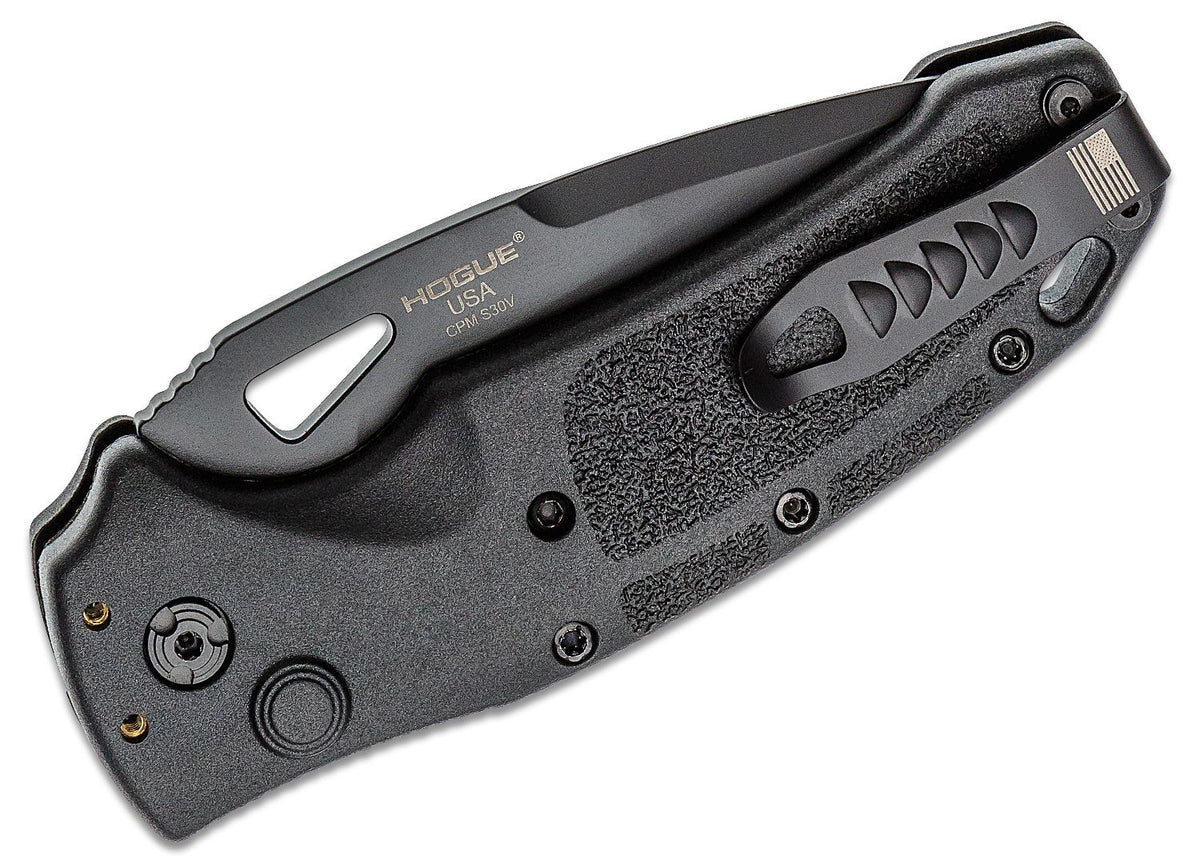 HOGUE K320A NITRON 3.5&quot; AUTO FOLDER DROP PT BLADE POLY BLK