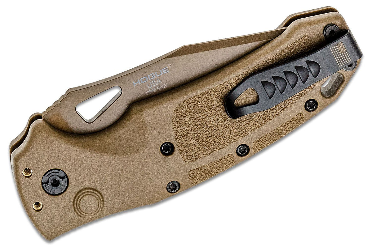 HOGUE K320A M17 3.5&quot; AUTO FOLDER TANTO SERRATED TAN