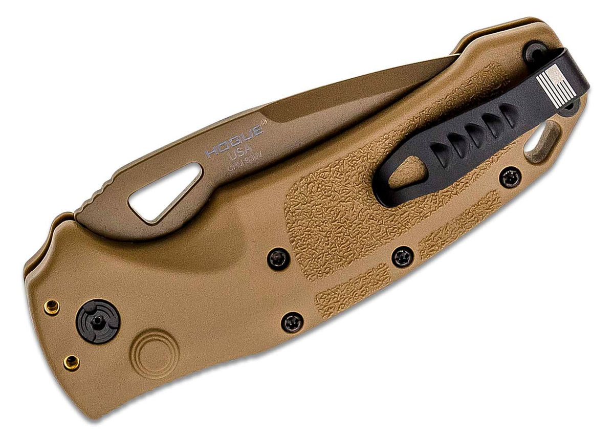 HOGUE K320A M17 3.5&quot; AUTO FOLDER DROP POINT POLY TAN