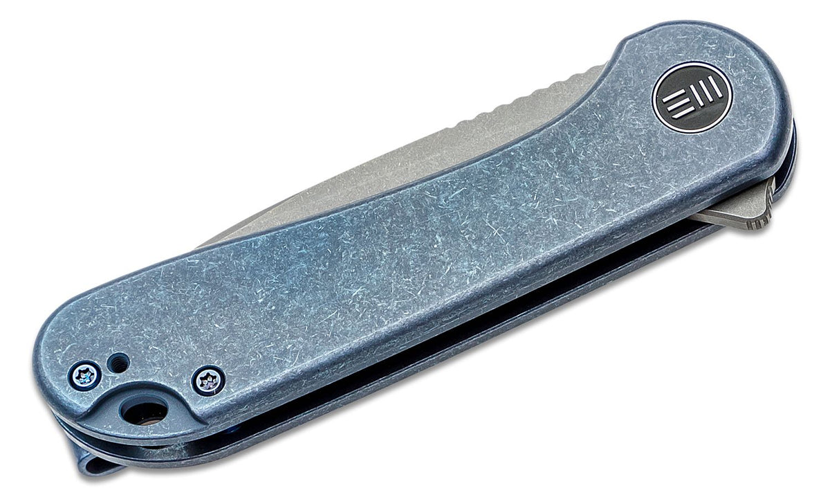 WE KNIFE ELEMENTUM 2.96" BLUE TITANIUM/STNWSH