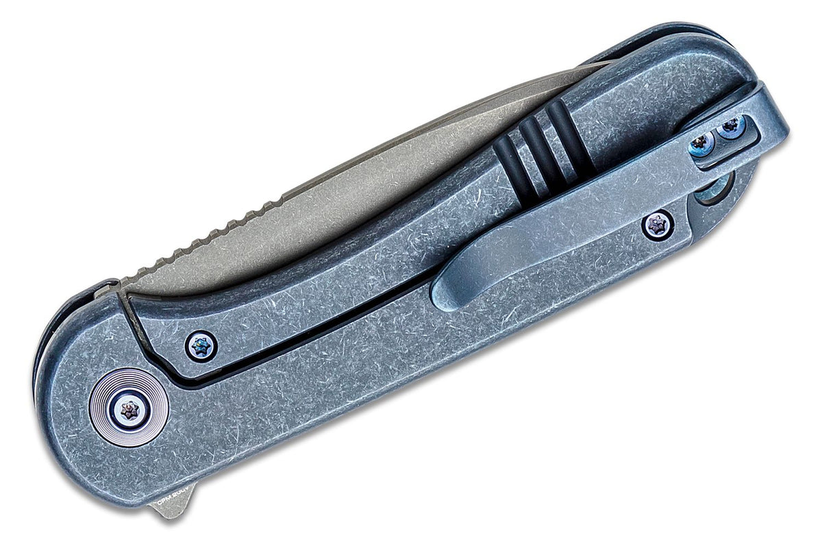 WE KNIFE ELEMENTUM 2.96" BLUE TITANIUM/STNWSH