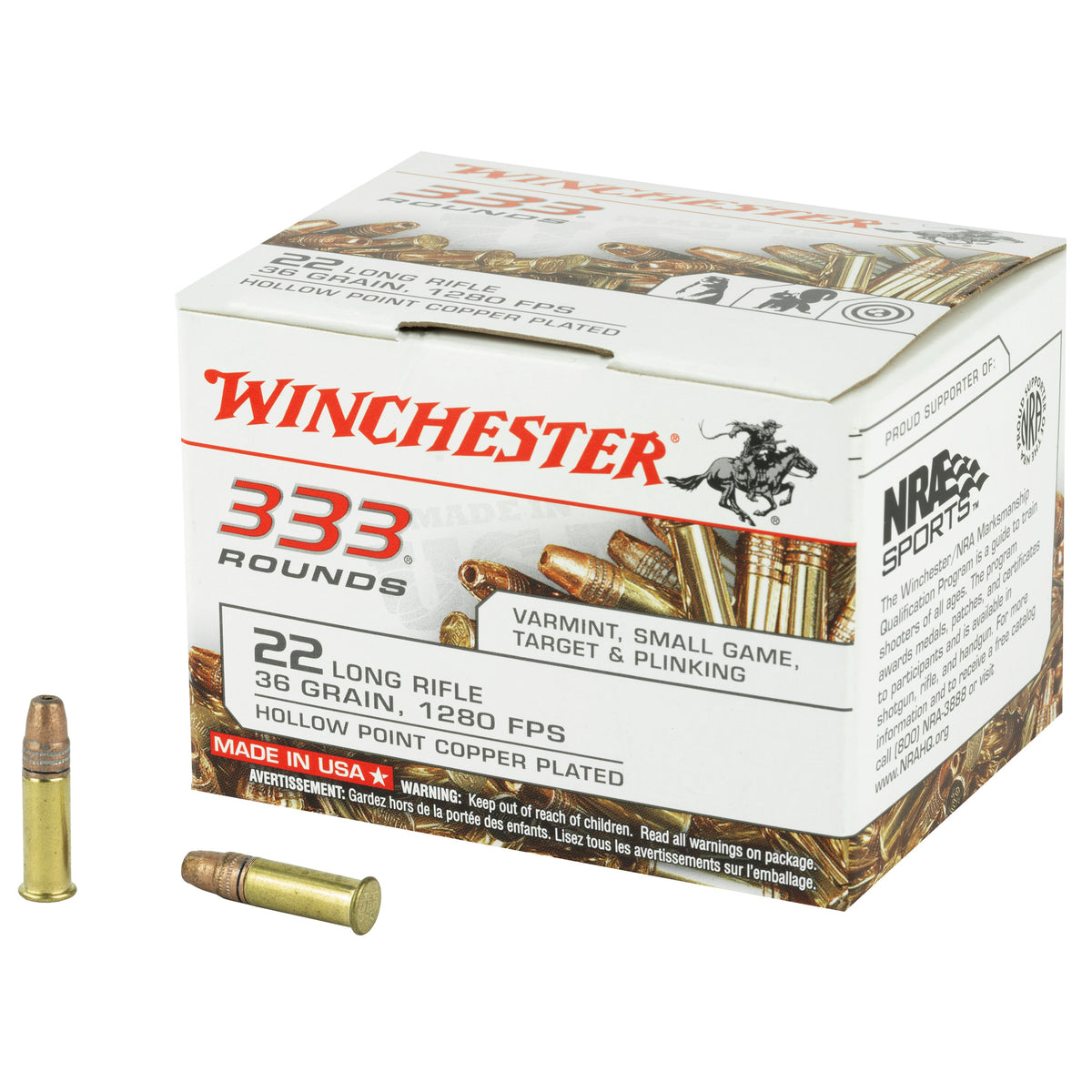 WINCHESTER 22LR 36GR PLATED HP 1280FPS 333RD